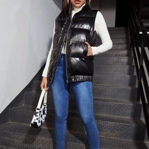PU Leather Puffer Vest Coat